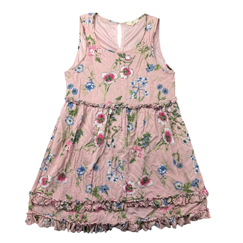Entro Dress Women's Medium Pink Sleeveless Floral Midi Ruffled Lined Bohemian